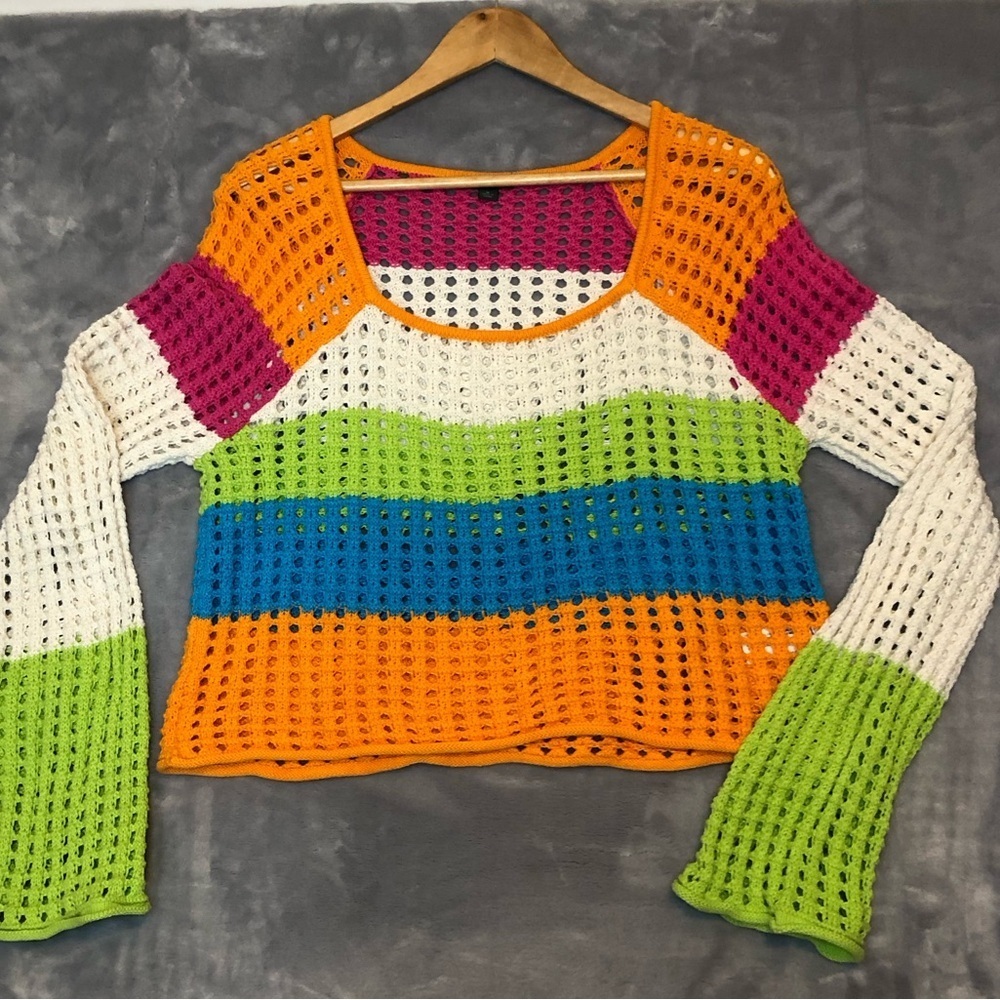 Wild Fable Loose Knit Sweater Pink/White/Orange/ Lime Green/Turquoise Size Med